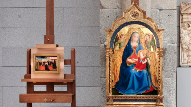 Fra Angelico, Vierge à l’enfant avec deux anges, dite Madonna de la granada, et Fra Angelico, Funérailles de saint Antoine Abbé © Museo Nacional del Prado