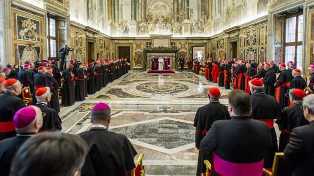 POPE FRANCIS GREETS THE ROMAN CURIA