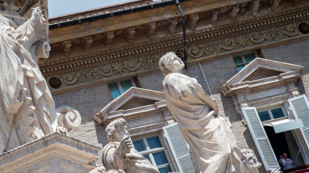 Pope Francis during his Angelus prayer from a window of The Apostolic Palace