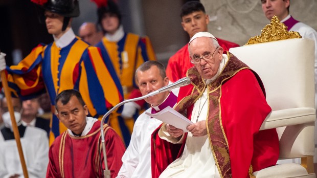 Pope Francis leads a mass for the Solemnity of Saints Peter and Paul