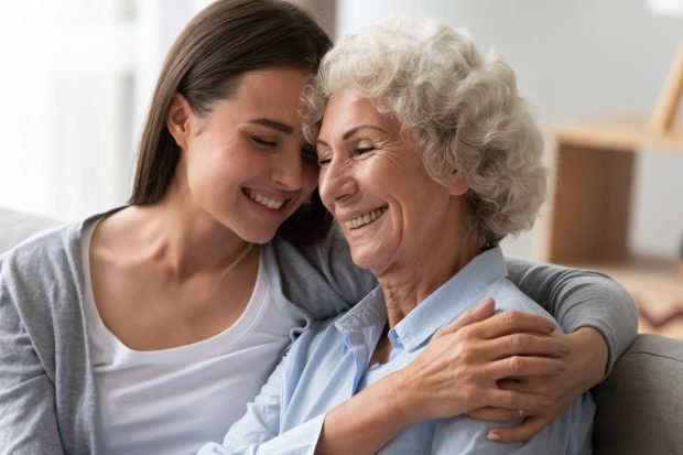 grandma, granddaughter, teen, girl, woman, hug, smile