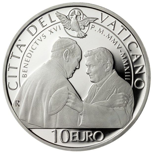 10 euro silver coin issued by the Vatican Mint dedicated to Benedict XVI