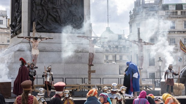 Trafalgar square Londres, Angleterre, passion du Christ