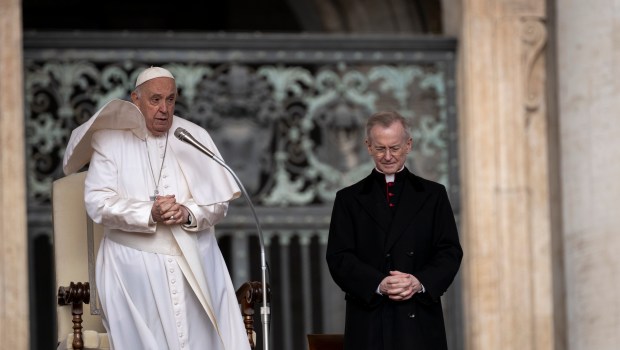 Pope Francis during his weekly general audience in St. Peter's square at the Vatican on April 10, 2024