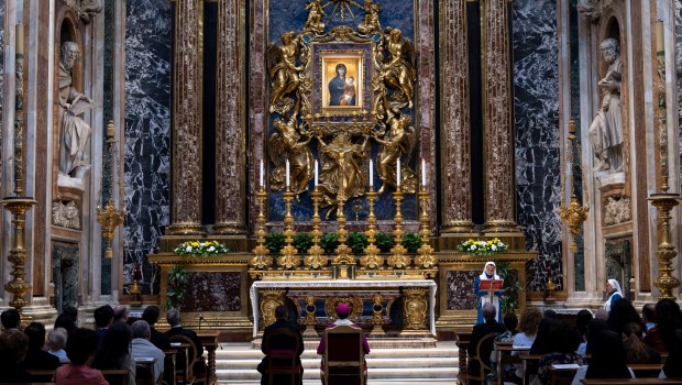 Praying the Rosary in the Chapel of Mary Salus Populi Romani in the Papal Basilica of Saint Mary Major