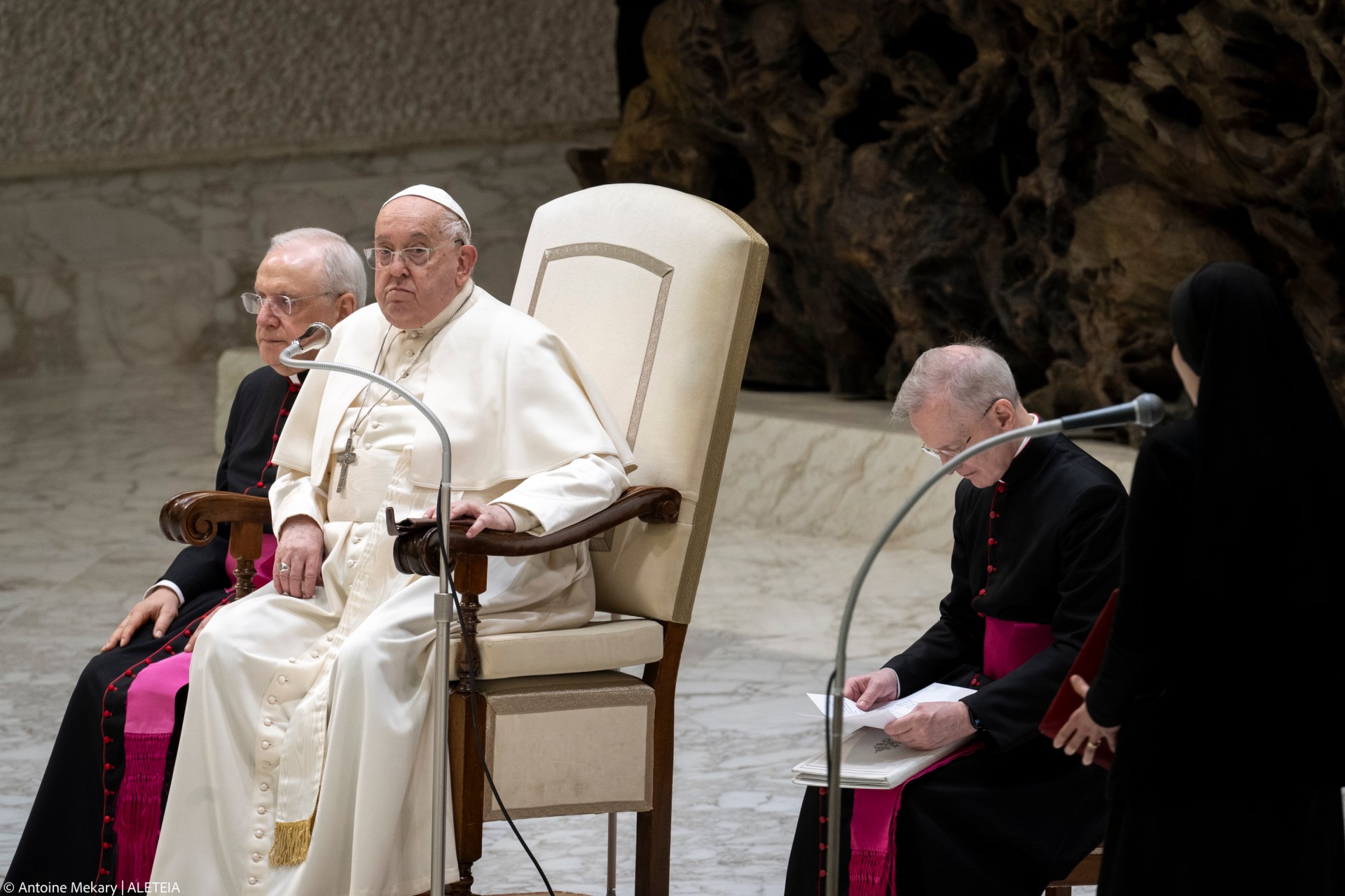 Pope Francis during his weekly general audience in Paul VI Hall at the Vatican on January 29, 2025.