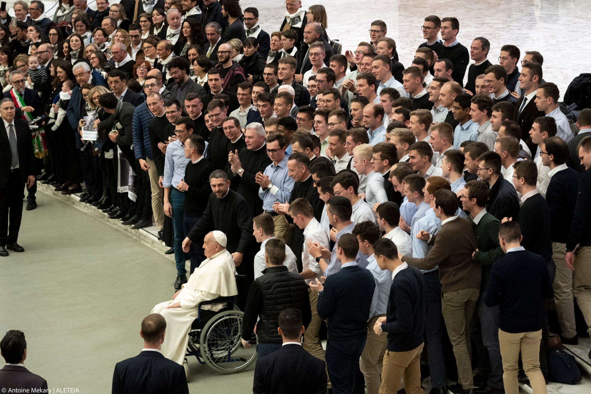 Pope Francis during his weekly general audience in Paul VI Hall at the Vatican on January 29, 2025.