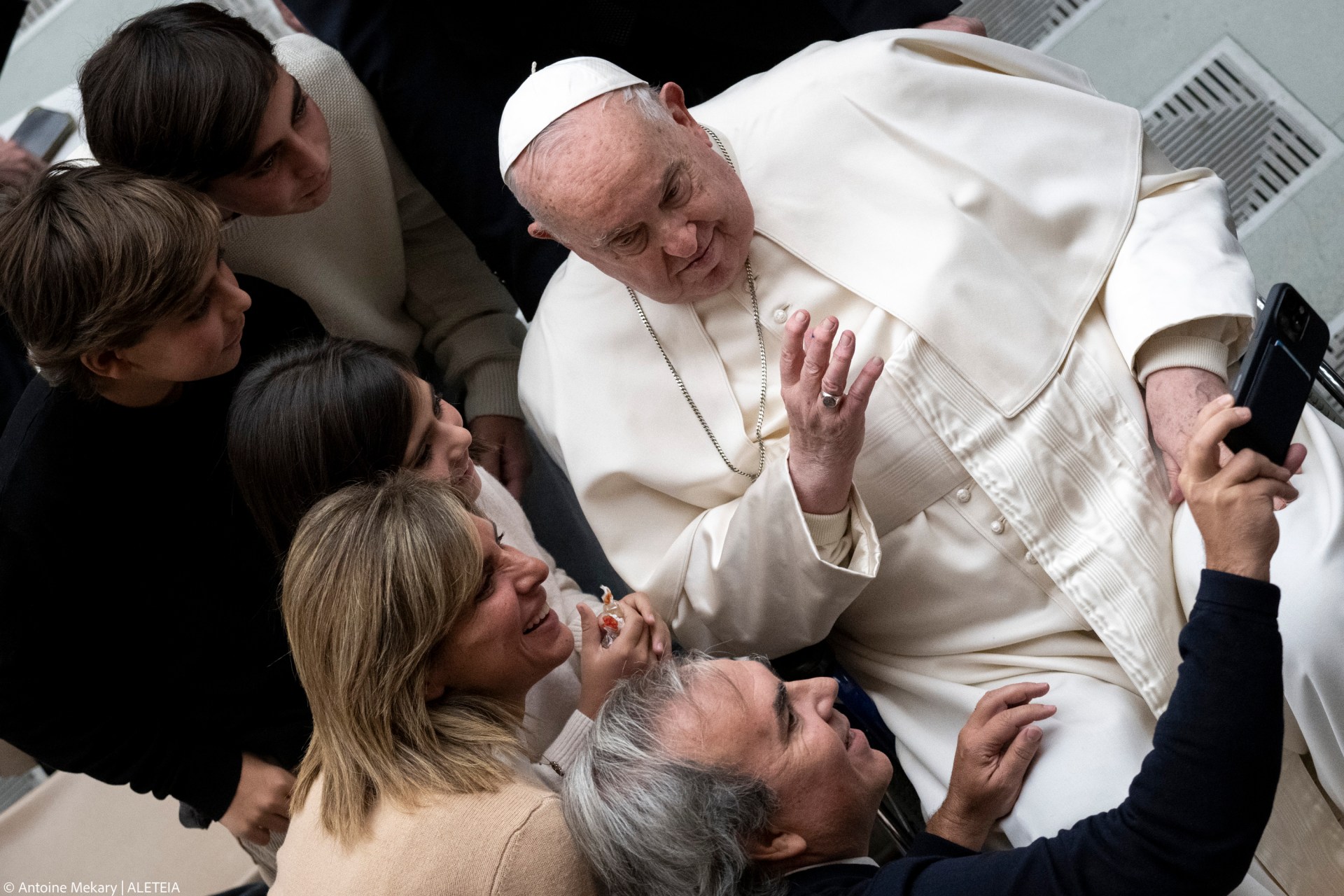 Pope Francis during his weekly general audience in Paul VI Hall at the Vatican on January 29, 2025.