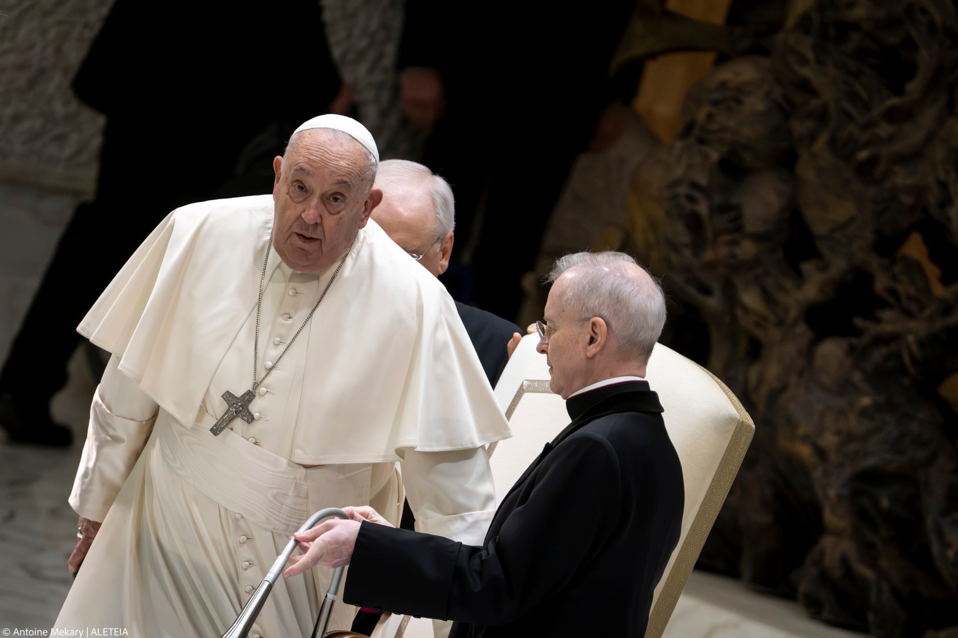 Pope Francis during his weekly general audience in Paul VI Hall at the Vatican on January 08, 2025.