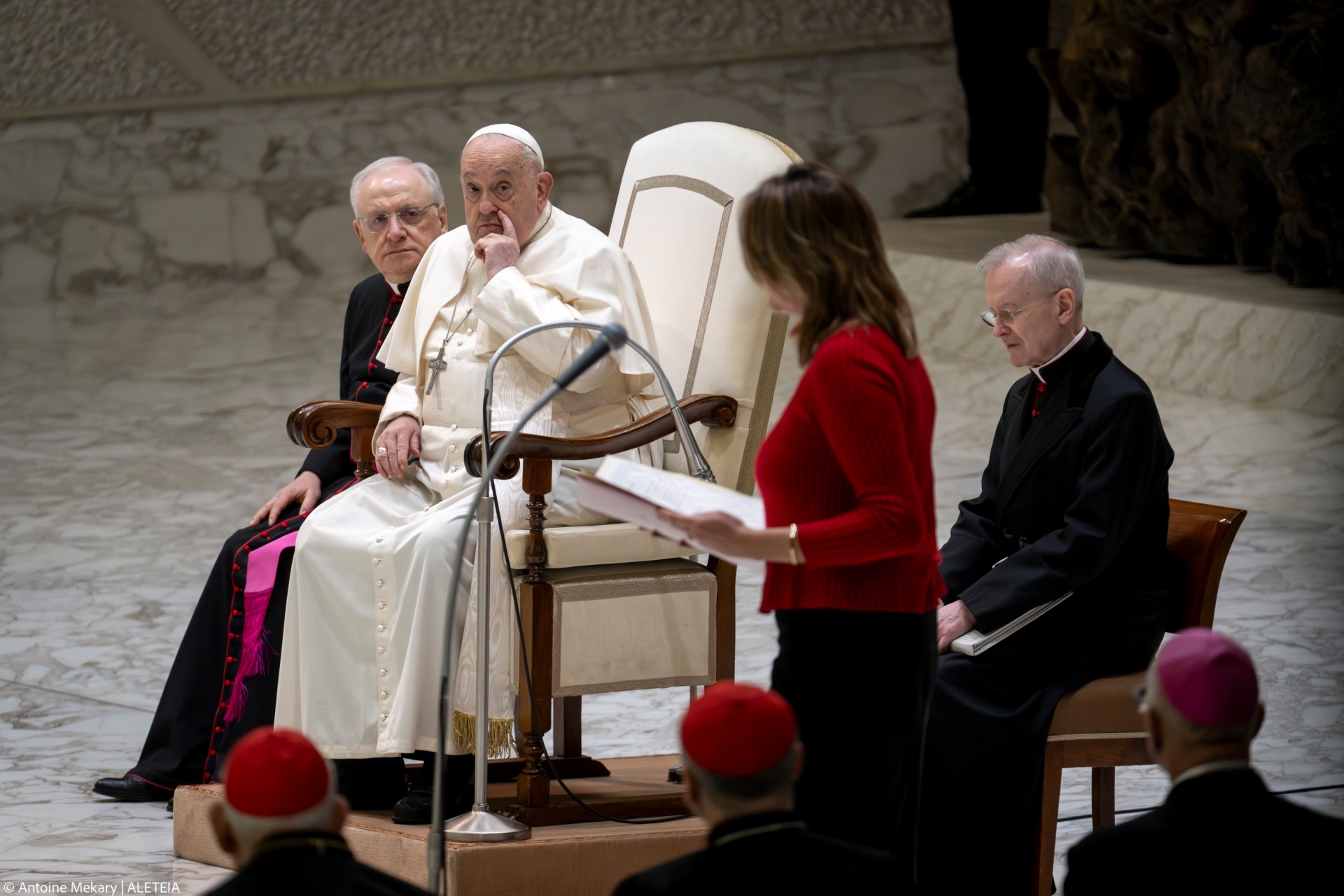 Pope Francis during his weekly general audience in Paul VI Hall at the Vatican on January 08, 2025.