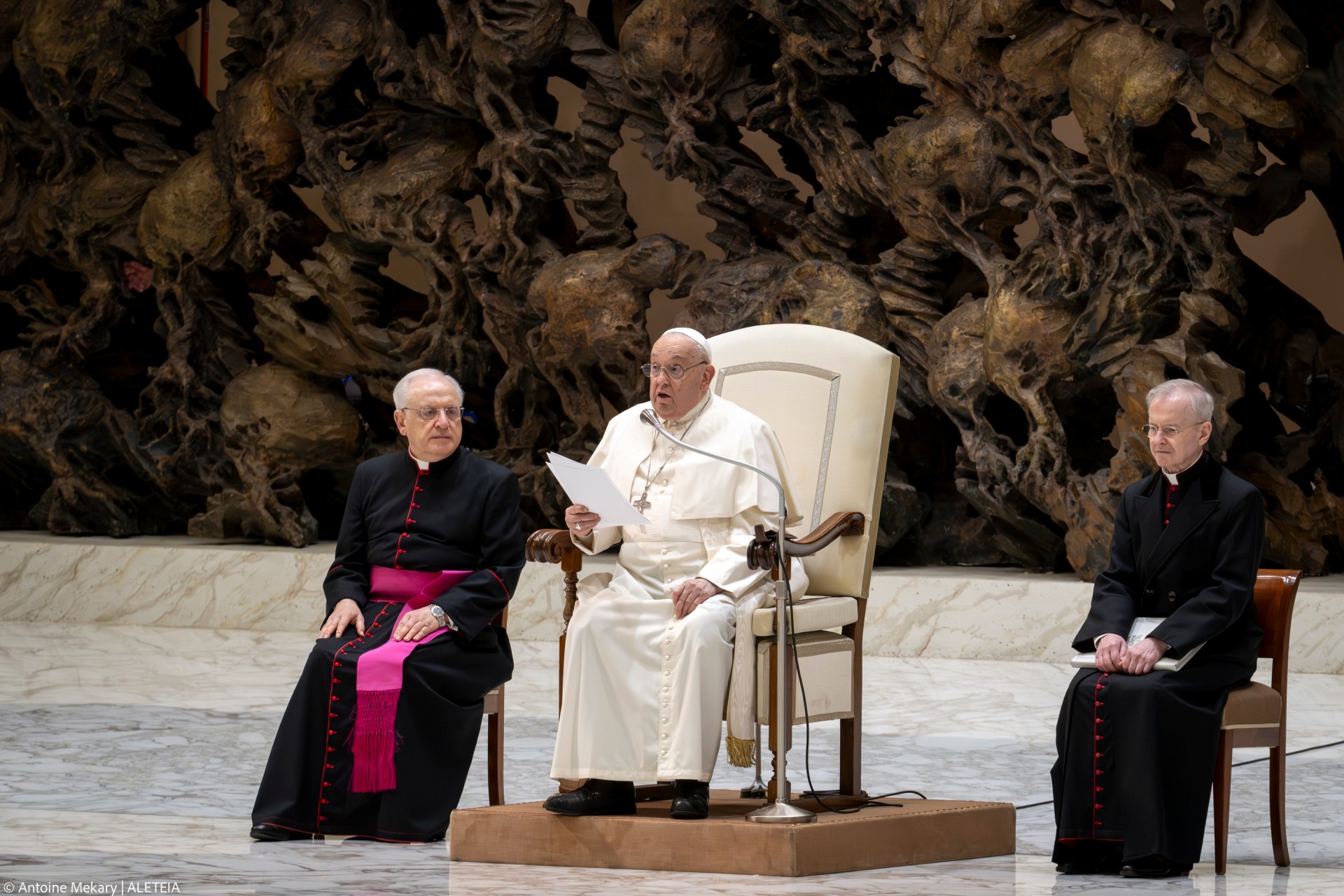 Pope Francis during his weekly general audience in Paul VI Hall at the Vatican on January 08, 2025.