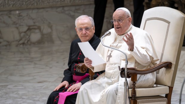 Pope Francis during his weekly general audience in Paul VI Hall at the Vatican on January 08, 2025.
